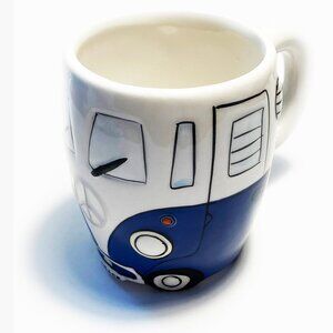 NEW 16 oz Blue Retro Hand Painted Hippie Camper Peace Van Ceramic Porcelain Mug